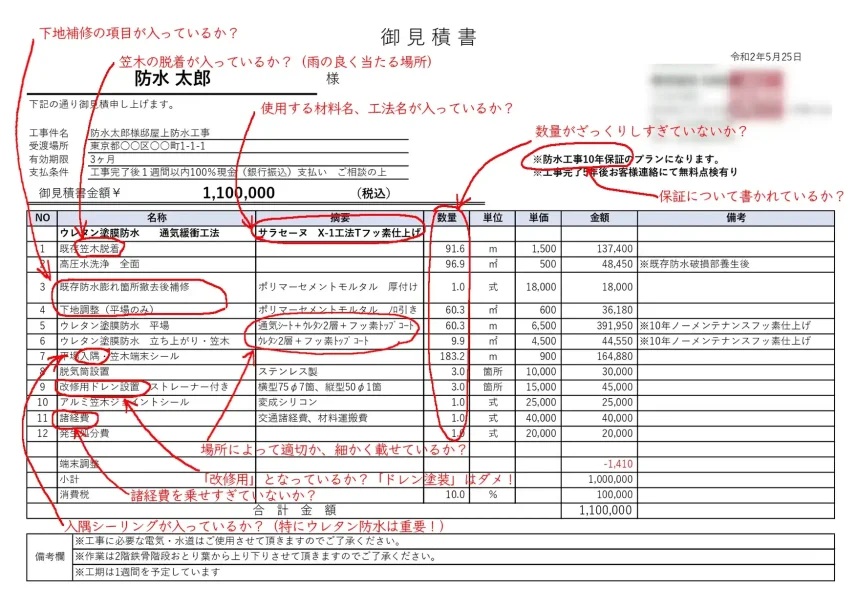 良いお見積もりの例