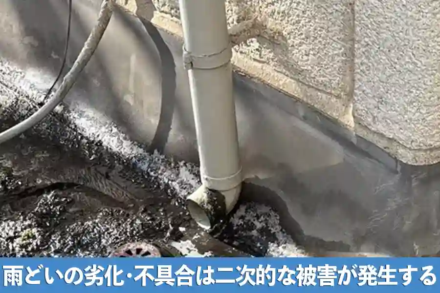 雨どいの劣化・不具合は二次的な被害が発生する