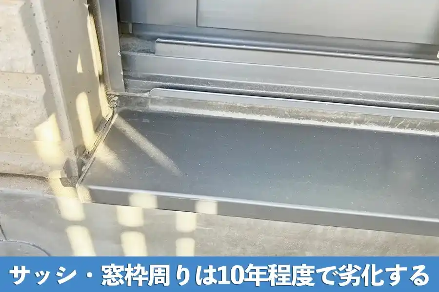 サッシ・窓枠周りは10年程度で劣化する